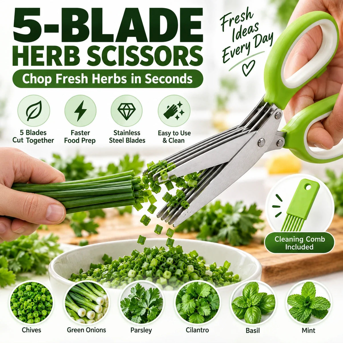 5-Blade Herb Scissors – Cut Fresh Herbs in Seconds