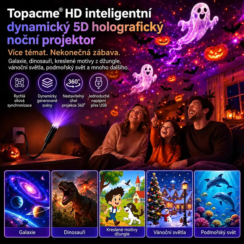 Topacme® 5D chytrý hvězdný projektor 🌌 – 30+ dynamických scén a ovládání přes aplikaci 💖