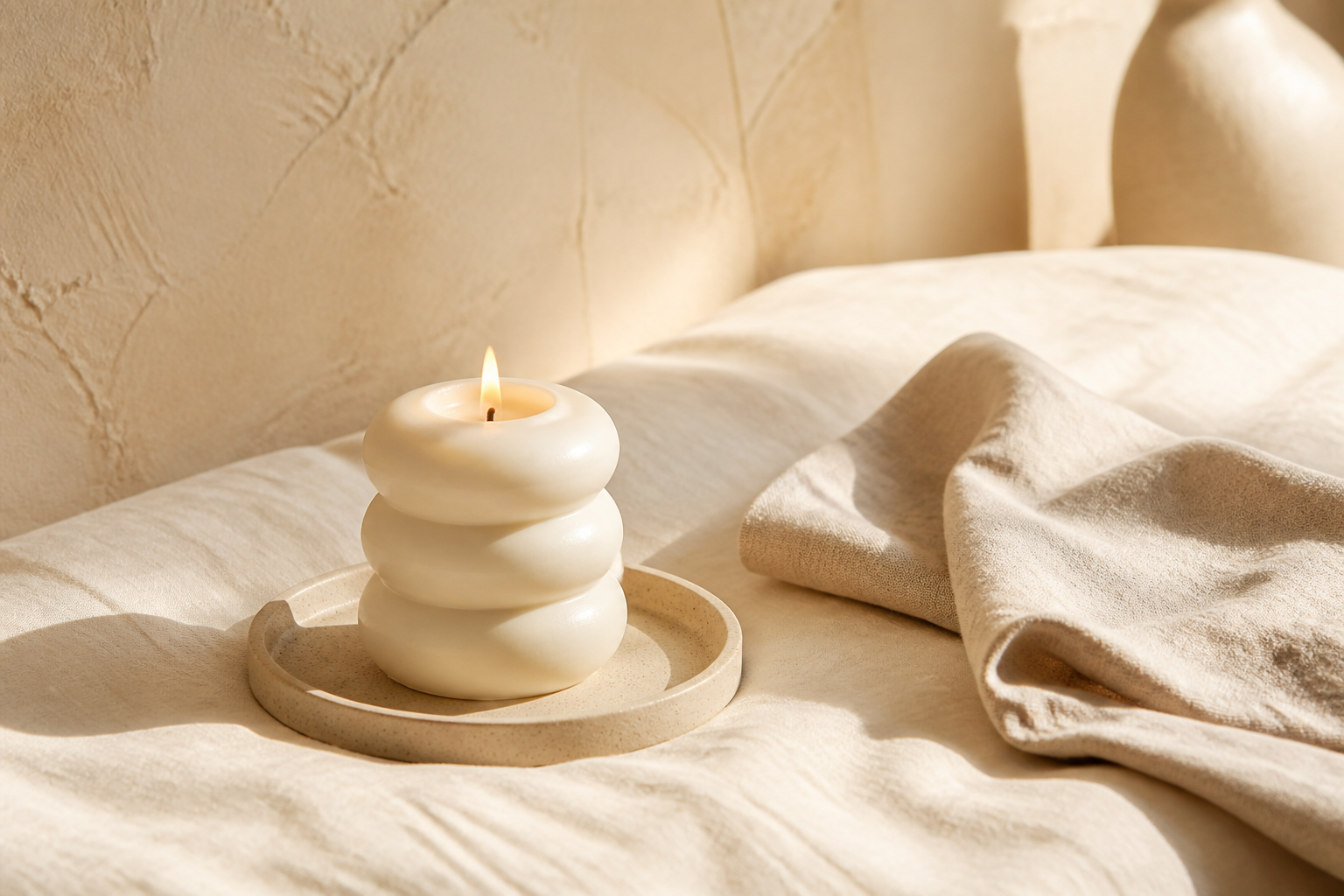 Cloud candle burning in a soft morning ritual scene